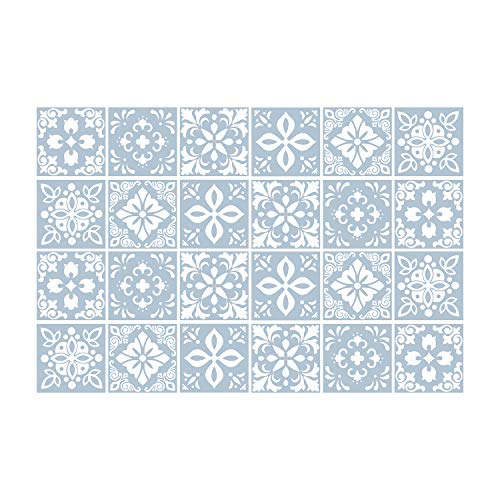 Triana Lot de 24 stickers muraux Motif cimente espagnole Bleu 15 x 15 cm