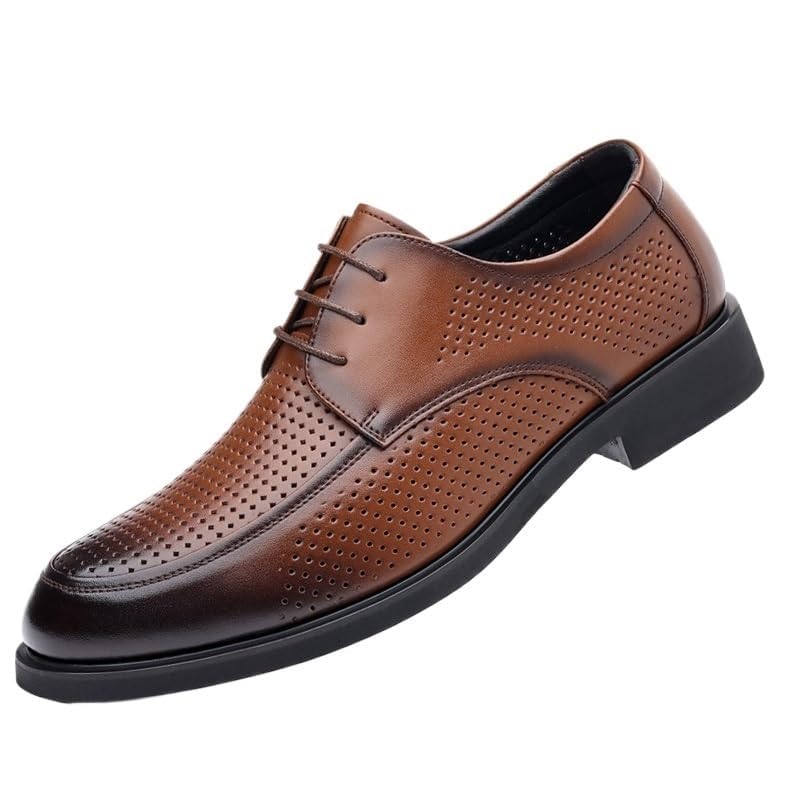 YZABEL Men's Patent Leather Lace-Up Oxford Dress Shoes, Summer Pointed Toe Breathable Hollow Casual Shoes, Lightweight Comfortable for Daily Commuting Activity