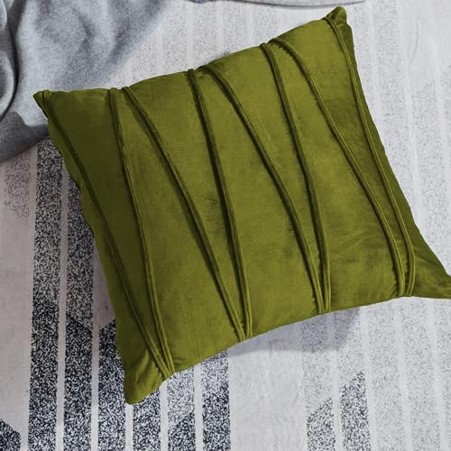 Image of Khooti Velvet Striped Cushion Cover Pack of 1-16 inchX16 inch /41X41 Cm | Olive | Soft Pillow Covers Cushion Case for Sofa Bedroom Livingroom Chair Car, Cushion Cover with Zig Zag Pattern