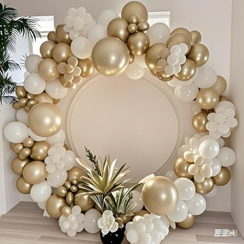 Cream Golden Balloons Garland Arch Kit - 5, 10, 18 Inch Confetti ...