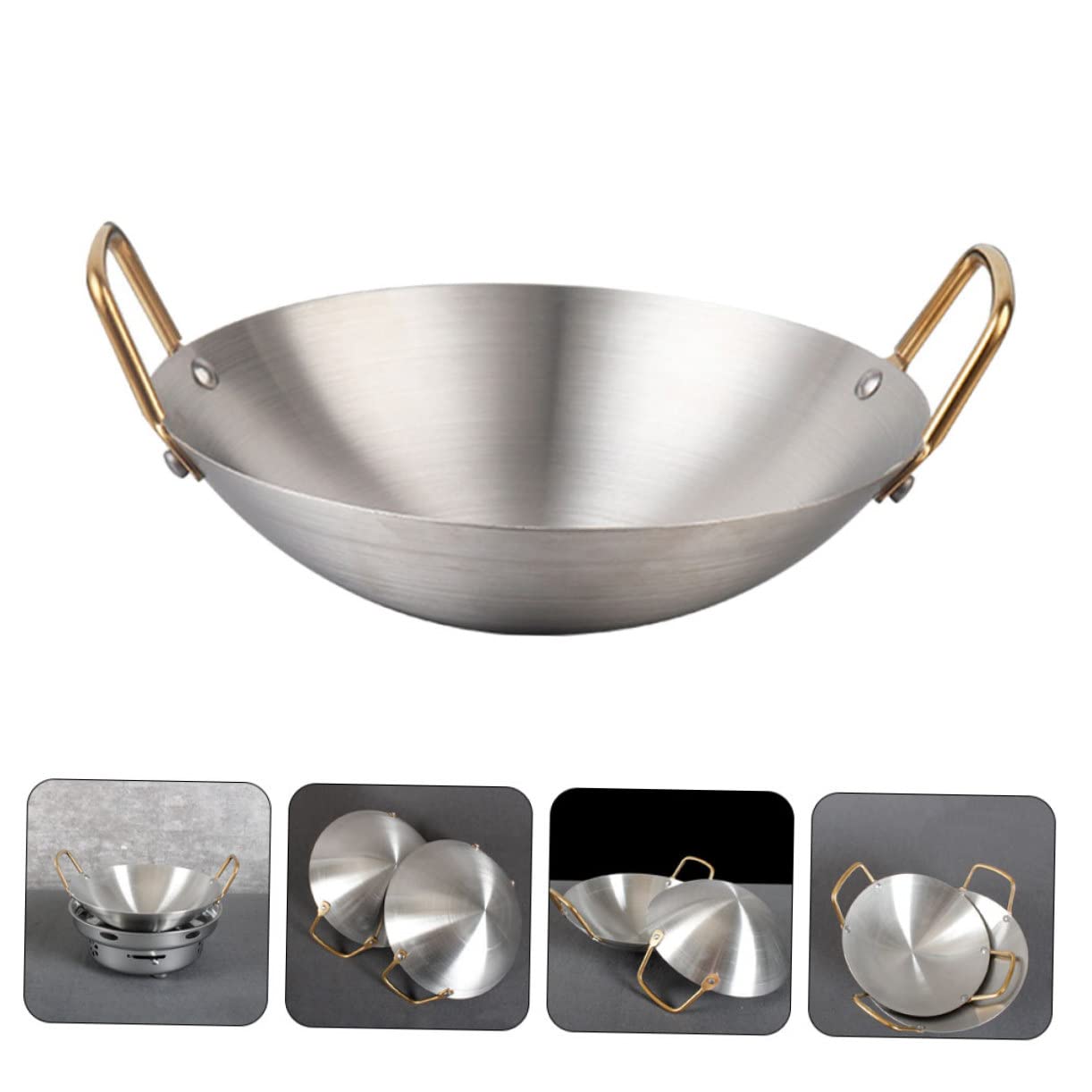 WBDWWTD Restauracja Wok Saute Patelnia ze stali nierdzewnej Metalowa patelnia Wok Patelnia Suchy garnek Domowy suchy garnek Żeliwna patelnia Wok Naczynia kuchenne ze stali nierdzewnej Shabu Gorący