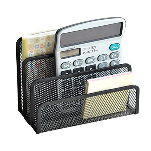 IPENNY Rangement Cartes Classement Office Porte-Lettres Organiseur Range Réticulaire en Fer Filet Trieur Réseau de Fer Travailler au Bureau Etudier Trois Parts Cases Noir Cover