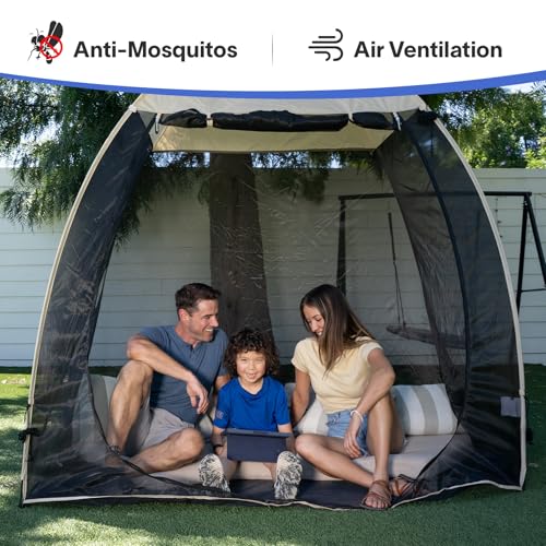 EighteenTek Screen House Gazebo, 2-4 Person Pop Up Screen Tent, Instant Screen Room with Carry Bag, Outdoor Mosquito Tent Pop-Up, Sun Shade Shelter for Patio, Garden, Backyard, Deck 7 x 4 x 6.5 FT