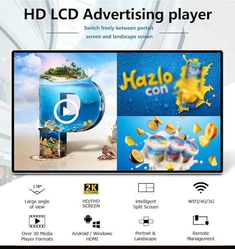 Image of 21.5 inch Capacitive Touchscreen Industrial Monitor, Digital Signage Display for Advertising, 2+32G Android System, Smart Split Screen, Built-in Speakers, USB, HDMI Ports 21Inch