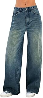 Pantalones de mezclilla de pierna ancha para mujer, pantalones de mezclilla de cintura media, pantalones vintage Y2K