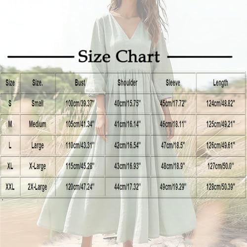 Robe décontractée coton et lin anti-chaleur col en V - 4
