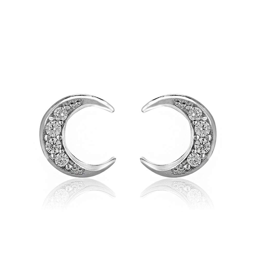 925 Sterling Silver Rhodium Plated CZ Studded Crescent Shape Handcrafted Stud Earrings (B09S11WHPX) Amazon Price History, Amazon Price Tracker