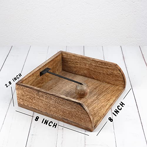 Bhavatu Rustic Farmhouse Wood Napkin Holder, Napkin Holder For Kitchen Tables, Counter Tops, Indoor And Outdoor, Picnic, Restaurants, Cafe, Vintage Home Decor (8" X 8" X 2.8") #TOP5