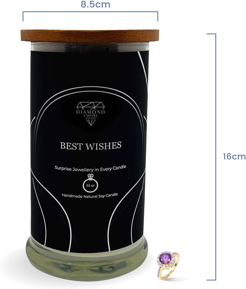 Diamond Empire Candele con scritta "Best Wishes" con gioielli a sorpresa all'interno (gioielli del valore fino a £2.500), candele altamente profumate, set regalo per anniversario, compleanno