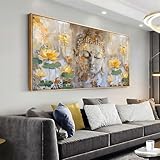 Orvannaatr Wall Art Buddha lotus Zen Art Modern Artwork Canvas Painting for Living Room Bedroom Dining Room Home Office Decor Large Framed Ready to Hang 29'x58'