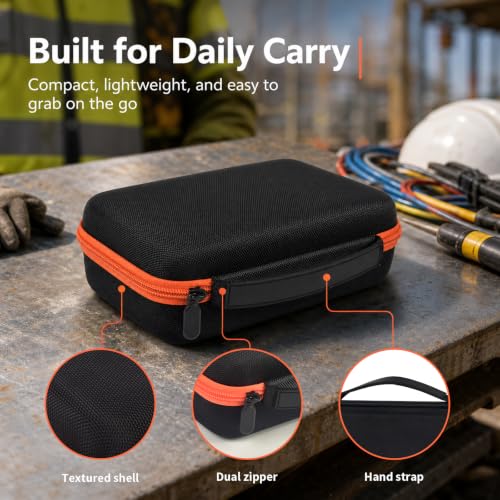 Image of Comecase Case for Fluke 87-V /88V /15B+ /17B+ Digital Multimeter | Hard Shell Carrying, Shockproof Protective Travel Storage Bag, Mesh Pocket for Accessories, Black + Orange Zipper