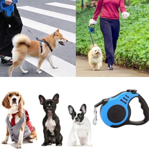 Hundeleine,5 m Einziehbar Hundeleine,Hundeleine Ausziehbar mit Anti-Rutsch Griff,Hundeleine Gurt Rollleine für Training und Spaziergänge für Kleine und Mittelgroße Hunde bis 15kg (Blau)
