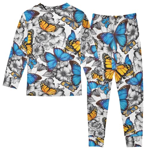 ODAWA Matching Fall Pajamas Colorful Butterfly Long Sleeve Tee and Pant 2-piece Pj Set 18M2
