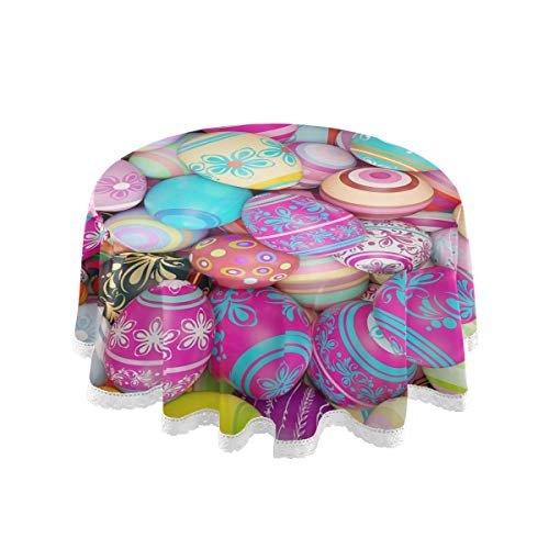 SUABO Easter Round Tablecloths for Circular Eggs Table Cover Stylish Washable Polyester