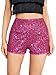 SweatyRocks Women's Solid Elastic High Waist Glitter Shorts Straight Leg Sequins Shorts Hot Pink L