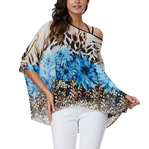 Image of Ckikiou Plus Size Batwing Flowy Semi Sheer Chiffon Blouse Tunic for Women Summer Floral Print Boho Beach Cover ups