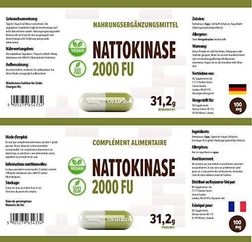 Nattokinase 120 Vegan Kapseln mit je 100 mg (20.000 FU/g) Laborgeprüft, Hochdosiert, Nicht GVO – Bild 4