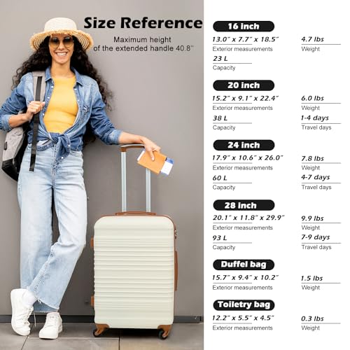 Coolife 3-Piece Hardside Luggage Set with TSA Lock and Spinner Wheels- White
