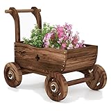 ★DESIGN POLYVALENT ET RUSTIQUE★ La brouette à fleurs en bois carbonisé présente un style rustique et une forme de charrette. Cette brouette décorative sert de jardinière, de chariot à fleurs décoratif et également de support à fleurs.