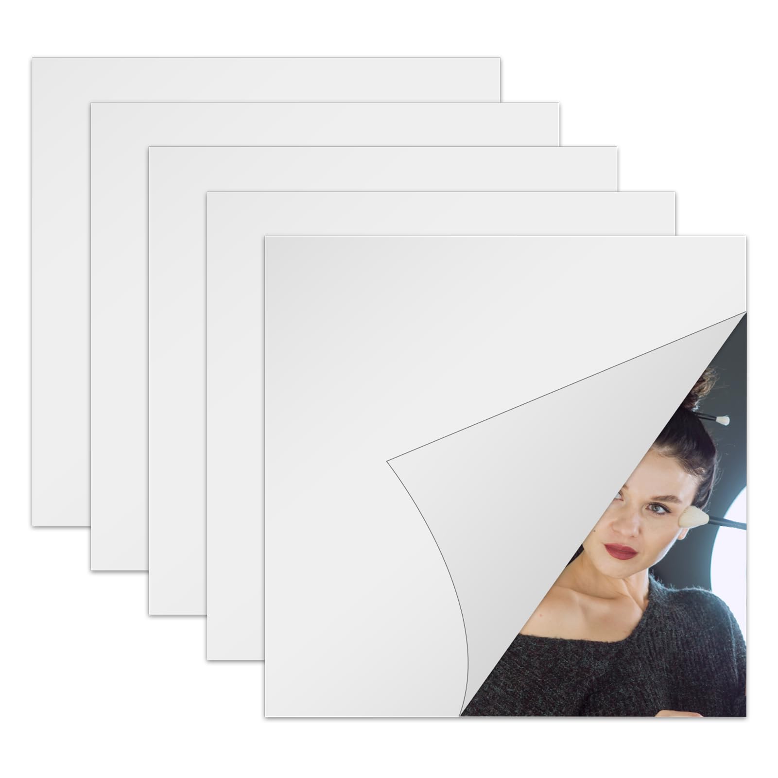 5 Pieces Self Adhesive Mirror Tiles 20x20cm (2mm Thick), Acrylic Stick on Mirror Stickers, Flexible Mirror Tiles for Wall, Bathroom, Bedroom