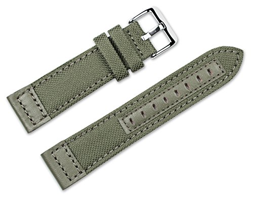 Replacement Nylon Watch Band - Nylon Canvas with Leather Trim - Olive - 22mm