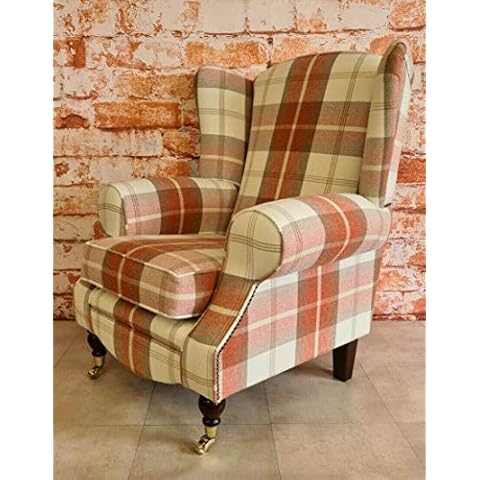 Wing Back Queen Anne Cottage Chair Balmoral Orange/Rust Tartan Cover
