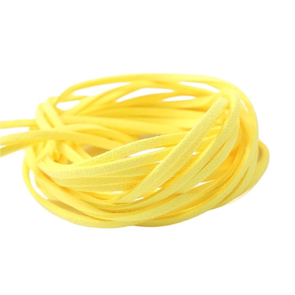 Płaski sznurek ze sztucznej skóry zamszowej, szerokość 3 mm i długość 1 metr, wielokolorowy do samodzielnego tworzenia biżuterii(Yellow)