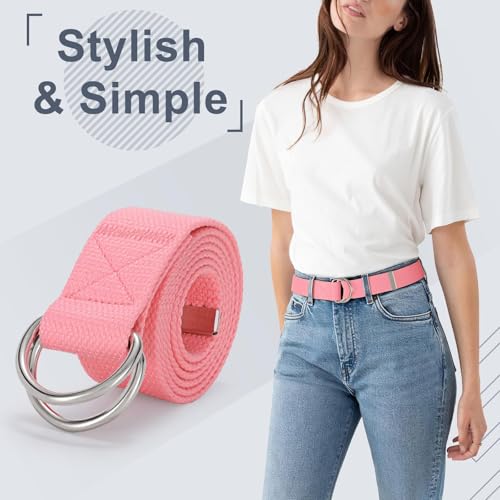 Image of WHIPPY Mens Canvas Belt with Metal Double D-ring 1 1 /2 inch Wide Plus Size Unisex Web Cloth Casual Belt for Jeans Pants