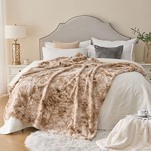 Krifey Oversized Faux Fur Blanket, Super Soft Cozy Blanket, Luxury Fluffy Throw Blanket Fuzzy Bed Throw, Plush for Women, Marbled Beige 60' x 80'