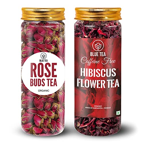 Blue Tea - Combo Pack - Rose Buds (1.05 Oz) + Hibiscus Flower (1.76 Oz) - Herbal Tea || Farm Packed || Caffeine Free - Gluten Free - Non-Gmo | #TOP27
