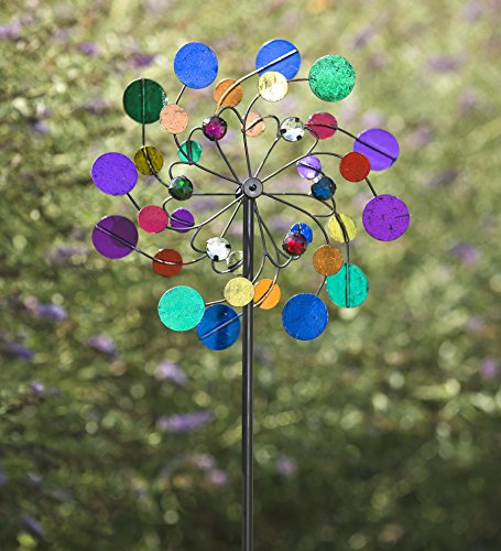 Plow & Hearth Midi Metal Wind Spinner, Multi-Colored - 15 Dia. x 7 D x 48 H Inches