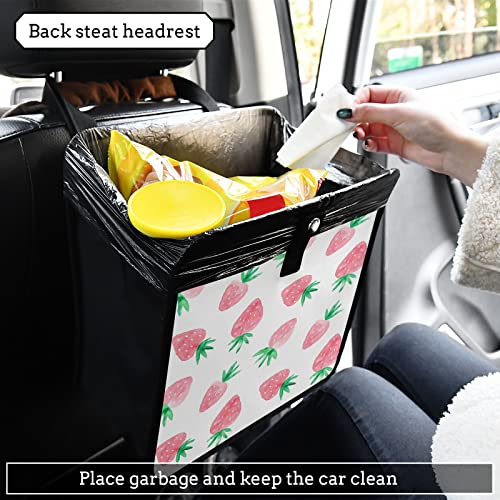 Image of Strawberry Cute Car Trash Can Fruit Foldable Hanging Car Trash Bag Bin Auto Garbage Can Leak-Proof Car Organizer(Large) (g300223586p857c913s2022)