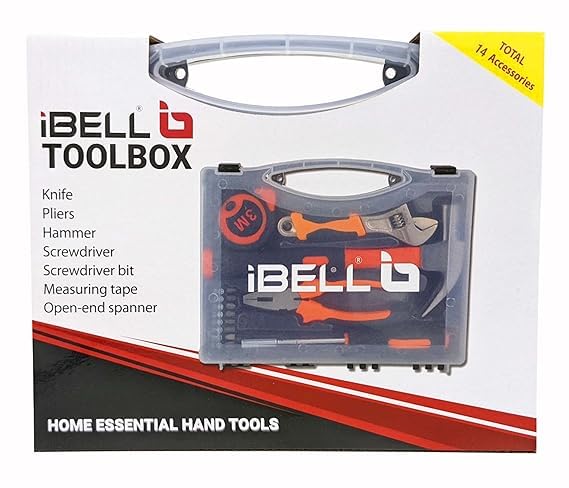 IBELL HT17-30 Hand Tool Kit (14 Pieces) | DIY & Household Repair Set with Screwdriver, Claw Hammer, Plier, Wrench, Knife, Measuring Tape & Bits | Durable Steel Tools in Hard Carry Case 2