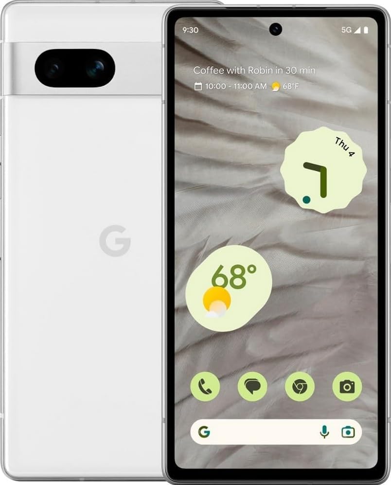 Google Pixel 7a - Cell Phone with Wide Angle Lens and 24-Hour Battery for T-Mobile - 128 GB - Snow (Renewed)