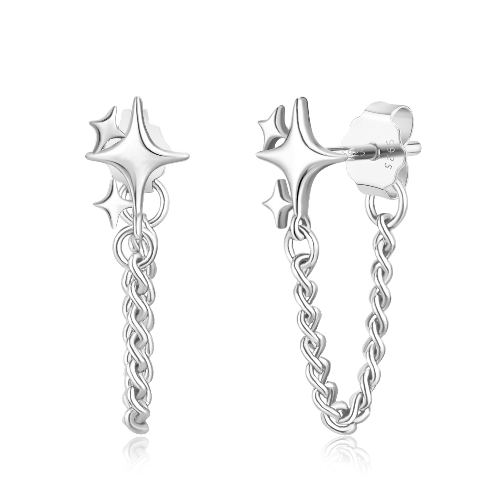 JIAYIQI Minimalist 925 Sterling Silver Stud Earrings Set, 14K Gold Plated Hypoallergenic Tiny Bar Dot Heart Star Studs for Women & Men