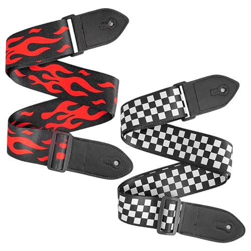 CHROMACRAFT Correas De Guitarra De 2 Piezas, Moda, Accesorios, Anchas, Ajustables, Poliéster, Cuero, Rojo, Blanco Y Negro