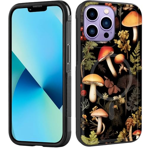 ZQLPLZR Magnetic for iPhone 15 Pro Max Case,[Compatible with MagSafe] [Military Grade Drop Protection] Heavy Duty Shockproof Phone Case for iPhone 15 Pro Max 6.7'',Forest Mushrooms - image 1