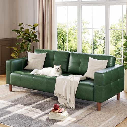 Image of IDEALHOUSE 83 inch Green Faux Leather Couch, 3 Seater Sofa Couches