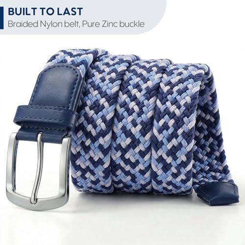 Image of SUOSDEY Men Stretch Braided Belt, Elastic Belt for Jeans Pants Casual Golf Belt 1 3 /8 inch