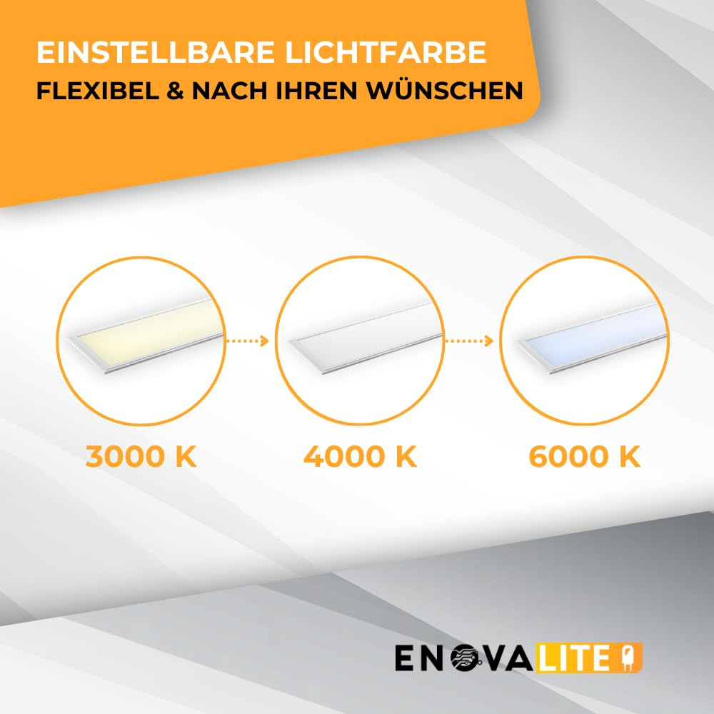LED Panel 120x30 cm dimmbar mit Fernbedienung - Farbtemperatur einstellbar 3000K 4000K 6000K - 36W 3600lm - flache LED Lampe Paneele für Rasterdecke inkl. 230V Netzteil - 1200x300x0,9mm
