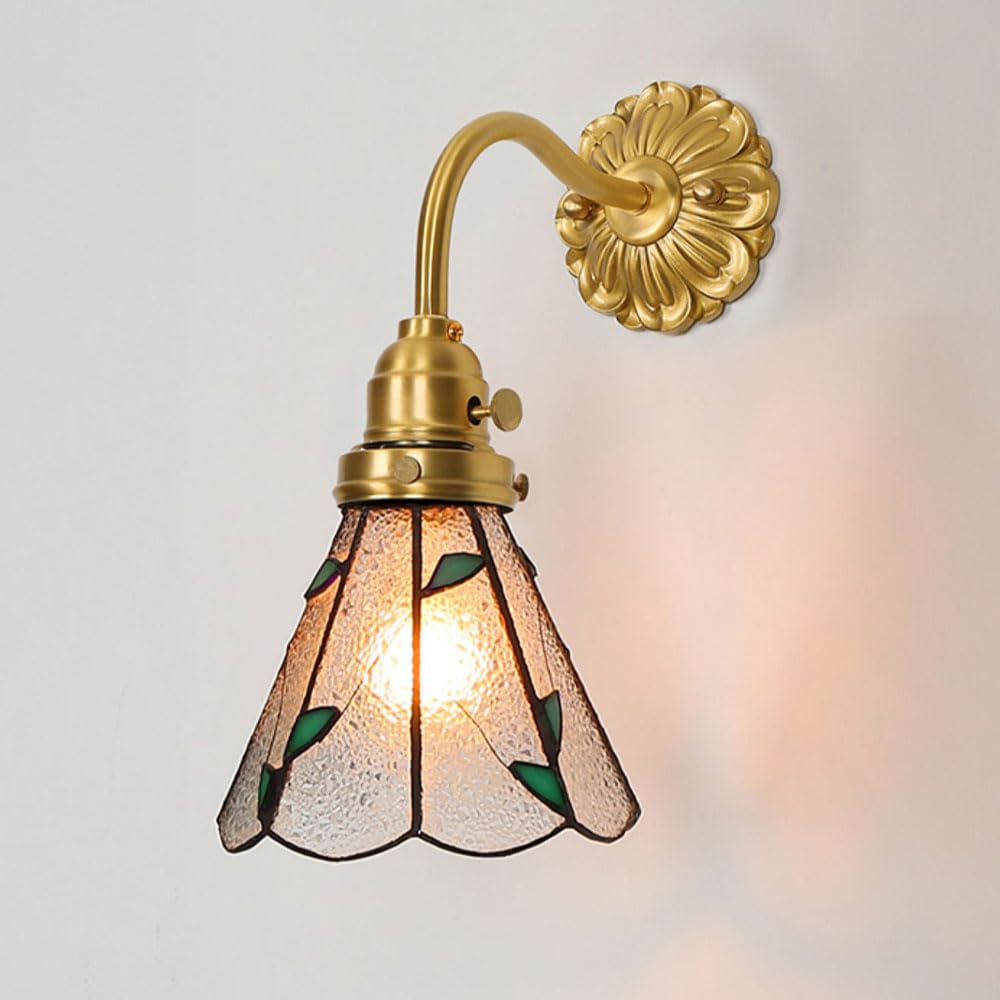 HPTHLY Wall Sconce Colorful Glass Wall Light Fixtures Vintage Polish Brass Wall Lamp With Rotary Switch, Retro Antique Copper Wall Sconces For Restaurant Ha(C)