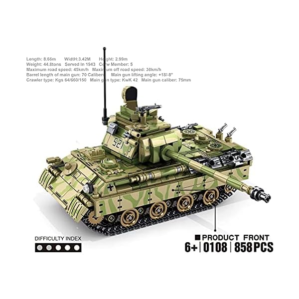 ZXKYZR8 Technics Panzer Modellbausatz, 858 Teile Tarnung Kampfpanzer Militärpanzer Bausteine, Armee Panzer Bausatz… – Bild 4