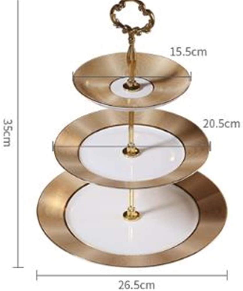 3-Tier-eleganter keramischer Kuchenständer - Dessert-Cupcake-Ständer - Gebäck, die Tablett-Platte für Tee-Party, Hochzeit und Geburtstag (Gold)