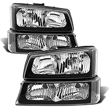for 2003 2004 2005 2006 Silverado Headlight Assembly compatible with 03-06 Chevy Silverado Avalanche 1500/2500/3500 Black Housing Clear Lens Clear Reflector Headlamp Replacement Pair
