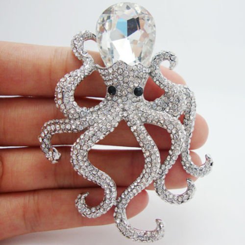Image of TTjewelry 3.14 inch Octopus Animal Brooch Pin Pendant Clear Austria Crystal