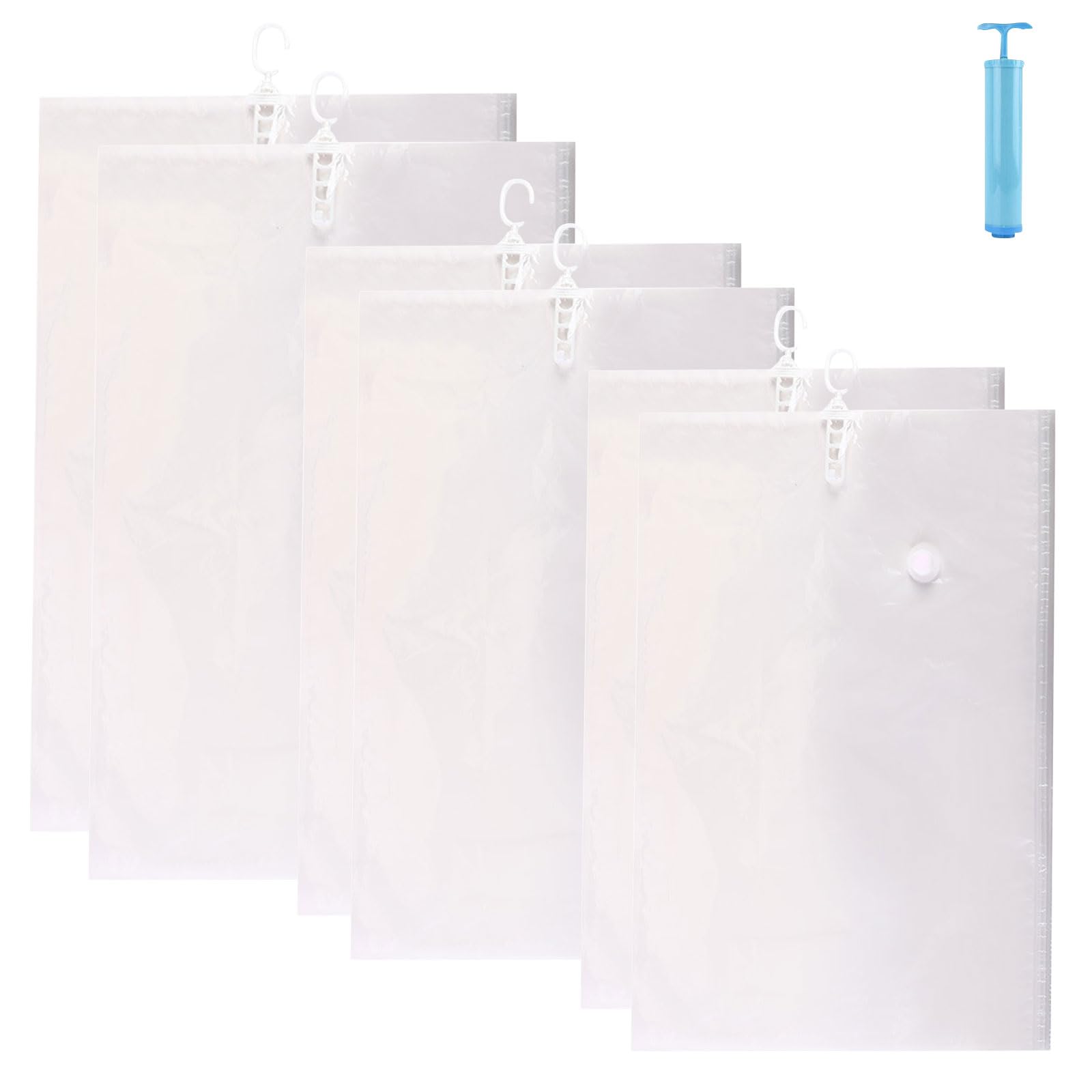 Of 6 Sealed Hanging Vacuum Clothes Bags for Seasonal Garment Organization and Space Saving Electric Pumps