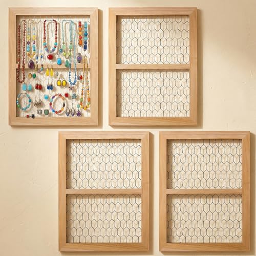 Novabright 4 Pack Chicken Wire Wooden Frame 9.5 x 11.5 Unfinished Wood Frame with Chicken Wire Mesh for Crafts Photos Collages Jewelry Indoor Outdoor Decoration