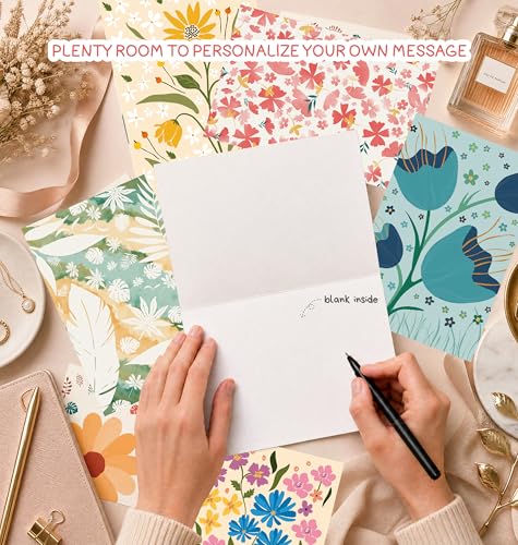 Image of 24 Pack Boxed Floral Blank Greeting Cards with Self-adhesive Envelopes For All Occasion, 24 Unique Floral Designs, No Repeats