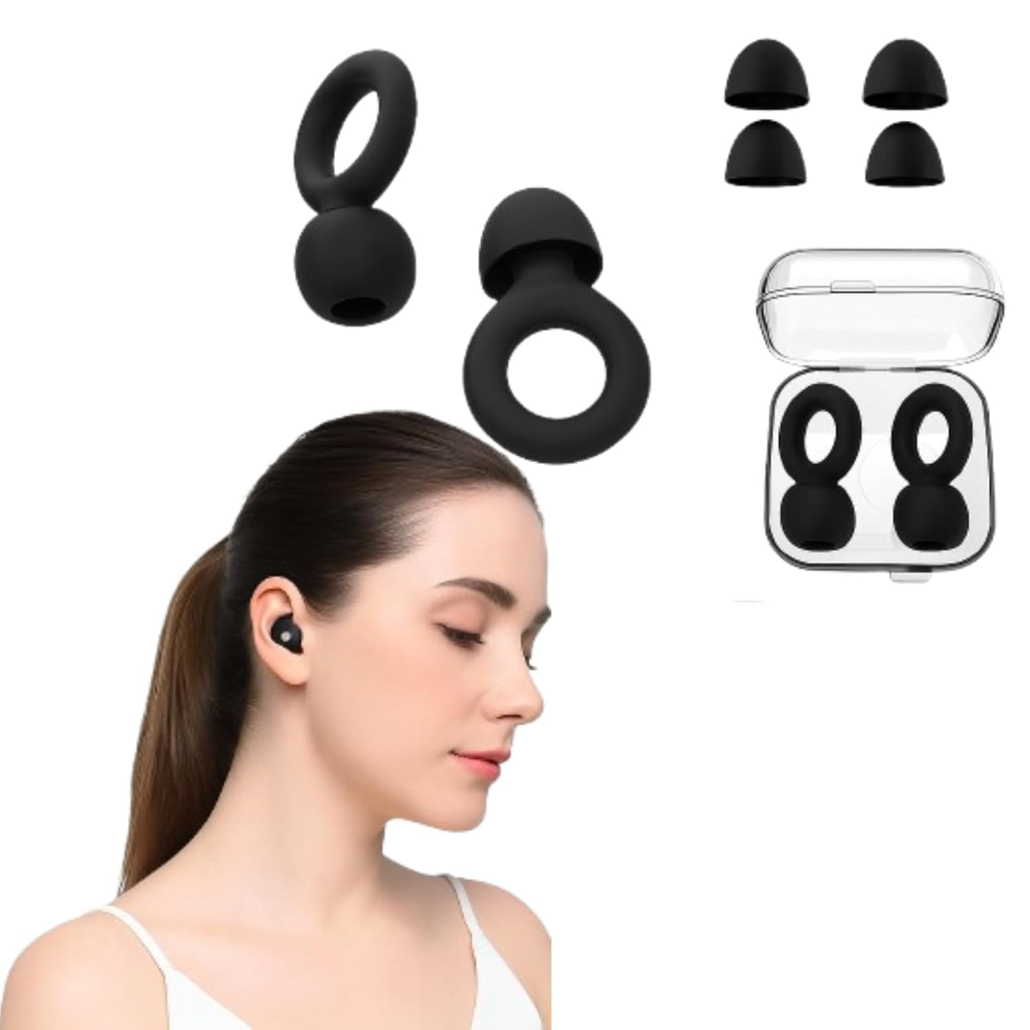 Reusable Silicone Ear Plugs for Noise Cancellation with 4 Soft Silicone Sleeves & Storage Case | Comfortable Reduction Earplugs for Sleeping, Travel, Study, Work & Focus (Pack of 1)-image-49