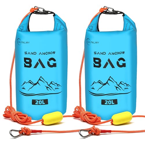 CALPALMY 2-Pack 20L Sand Anchor Bag 2-in-1 Jet Ski & Kayak Anchor with Floating Buoy and Rope Collapsible Waterproof Dry Bag for Boat Paddleboard & Water Sports Blue